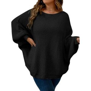 imageSOLY HUX Womens Plus Size Crewneck Long Sleeve Casual Oversized Sweater Pullover TopsPlain Black