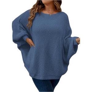 imageSOLY HUX Womens Plus Size Crewneck Long Sleeve Casual Oversized Sweater Pullover TopsPure Blue