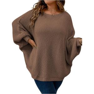 imageSOLY HUX Womens Plus Size Crewneck Long Sleeve Casual Oversized Sweater Pullover TopsPure Coffee Brown