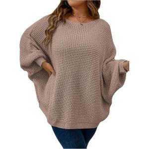 imageSOLY HUX Womens Plus Size Crewneck Long Sleeve Casual Oversized Sweater Pullover TopsPure Khaki