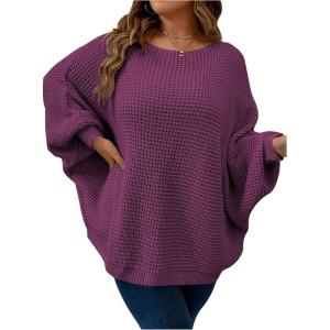 imageSOLY HUX Womens Plus Size Crewneck Long Sleeve Casual Oversized Sweater Pullover TopsPure Purple
