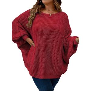 imageSOLY HUX Womens Plus Size Crewneck Long Sleeve Casual Oversized Sweater Pullover TopsPure Red