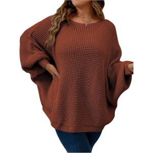 imageSOLY HUX Womens Plus Size Crewneck Long Sleeve Casual Oversized Sweater Pullover TopsPure Redwood