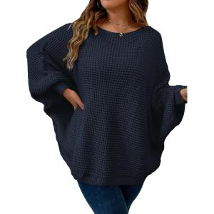imageSOLY HUX Womens Plus Size Crewneck Long Sleeve Casual Oversized Sweater Pullover TopsPure Royal Blue
