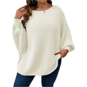 imageSOLY HUX Womens Plus Size Crewneck Long Sleeve Casual Oversized Sweater Pullover TopsPure White