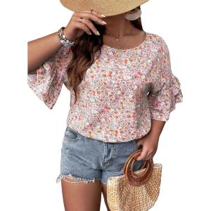 imageSOLY HUX Womens Plus Size Ditsy Floral Print Blouse Ruffle Half Sleeve Summer TopsDitsy Floral Multicoloured