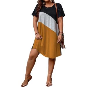 imageSOLY HUX Womens Plus Size Dress Color Block Short Sleeve T Shirt Dress Casual Summer DressesBlack Colorblock