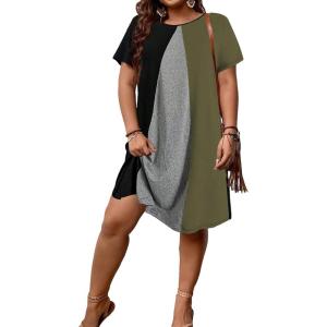 imageSOLY HUX Womens Plus Size Dress Color Block Short Sleeve T Shirt Dress Casual Summer DressesBlack and Army Green