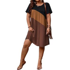 imageSOLY HUX Womens Plus Size Dress Color Block Short Sleeve T Shirt Dress Casual Summer DressesBlack and Brown