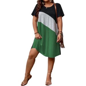 imageSOLY HUX Womens Plus Size Dress Color Block Short Sleeve T Shirt Dress Casual Summer DressesBlack and Green