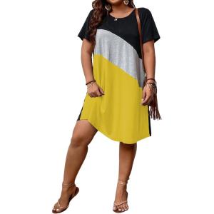 imageSOLY HUX Womens Plus Size Dress Color Block Short Sleeve T Shirt Dress Casual Summer DressesBlack and Yellow
