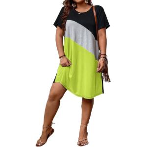imageSOLY HUX Womens Plus Size Dress Color Block Short Sleeve T Shirt Dress Casual Summer DressesBright Green Colorblock