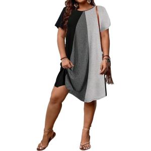imageSOLY HUX Womens Plus Size Dress Color Block Short Sleeve T Shirt Dress Casual Summer DressesColorblock Grey