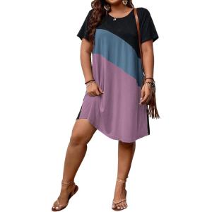 imageSOLY HUX Womens Plus Size Dress Color Block Short Sleeve T Shirt Dress Casual Summer DressesColorblock Pink