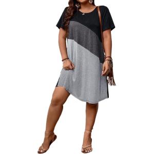 imageSOLY HUX Womens Plus Size Dress Color Block Short Sleeve T Shirt Dress Casual Summer DressesGrey Colorblock