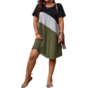 imageSOLY HUX Womens Plus Size Dress Color Block Short Sleeve T Shirt Dress Casual Summer DressesMulti Colorblock