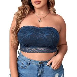 imageSOLY HUX Womens Plus Size Lace Strapless Bandeau Bralette BraSolid Navy Blue