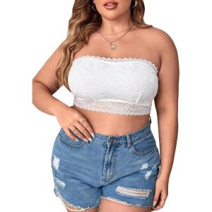 imageSOLY HUX Womens Plus Size Lace Strapless Bandeau Bralette BraSolid White