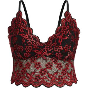 imageSOLY HUX Womens Plus Size Sexy Floral Lace Scalloped Trim Wireless Bra Adjustable Strap V Neck Everyday BraletteBurgundy and Black Lace