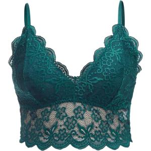 imageSOLY HUX Womens Plus Size Sexy Floral Lace Scalloped Trim Wireless Bra Adjustable Strap V Neck Everyday BraletteDark Green