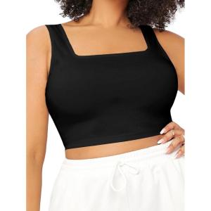 imageSOLY HUX Womens Plus Size Square Neck Sleeveless Crop Tank Top Casual Basic TopsPlain Black