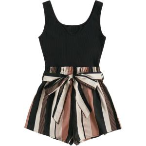 imageSOLY HUX Womens Summer Sleeveless Belted Tank Romper Short JumpsuitBlack