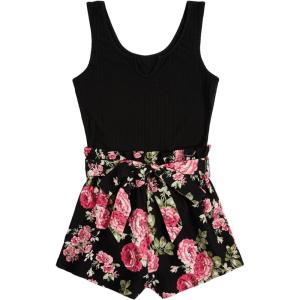 imageSOLY HUX Womens Summer Sleeveless Belted Tank Romper Short JumpsuitBlack Floral Printed