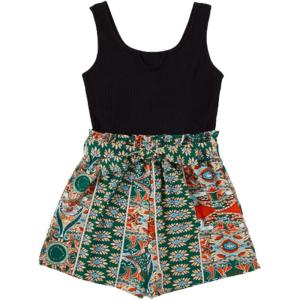 imageSOLY HUX Womens Summer Sleeveless Belted Tank Romper Short JumpsuitBlack Printed