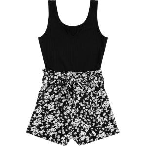 imageSOLY HUX Womens Summer Sleeveless Belted Tank Romper Short JumpsuitBlack and White Floral