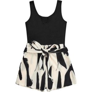 imageSOLY HUX Womens Summer Sleeveless Belted Tank Romper Short JumpsuitMulticoloured Graphic Print