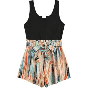 imageSOLY HUX Womens Summer Sleeveless Belted Tank Romper Short JumpsuitMulticoloured Printed Plus