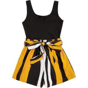 imageSOLY HUX Womens Summer Sleeveless Belted Tank Romper Short JumpsuitMulticoloured Striped
