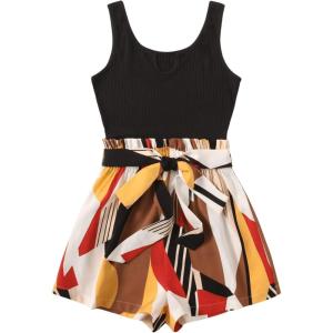 imageSOLY HUX Womens Summer Sleeveless Belted Tank Romper Short JumpsuitStriped Multicoloured