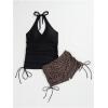 imageSOLY HUX Tankini Swimsuits for Women Leopard Print Drawstring Halter Tops and Shorts Bathing Suit Two Piece SwimsuitMulticoloured Leopard