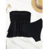 imageSOLY HUX Womens Bandeau Tankini Swimsuits Two Piece Ruffled High Waisted Bathing Suits BeachwearSolid Black