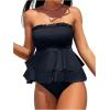 imageSOLY HUX Womens Bandeau Tankini Swimsuits Two Piece Ruffled High Waisted Bathing Suits BeachwearSolid Black