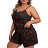 imageSOLY HUX Womens Plus Size Cute Cartoon Print Pajama Set Cami Top and Shorts Lounge SleepwearBlack Heart