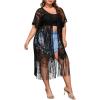 imageSOLY HUX Womens Plus Size Lace Sheer Fringe Trim Cover Up Dress Short Sleeve Open Front Kimono CardigansPure Black