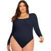 imageSOLY HUX Womens Plus Size Long Sleeve Bodysuit Square Neck Jumpsuit T Shirt Casual Basic Fitted TopsDark Blue