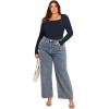 imageSOLY HUX Womens Plus Size Long Sleeve Bodysuit Square Neck Jumpsuit T Shirt Casual Basic Fitted TopsDark Blue