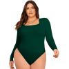imageSOLY HUX Womens Plus Size Long Sleeve Bodysuit Square Neck Jumpsuit T Shirt Casual Basic Fitted TopsDark Green
