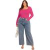 imageSOLY HUX Womens Plus Size Long Sleeve Bodysuit Square Neck Jumpsuit T Shirt Casual Basic Fitted TopsHot Pink