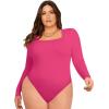 imageSOLY HUX Womens Plus Size Long Sleeve Bodysuit Square Neck Jumpsuit T Shirt Casual Basic Fitted TopsHot Pink