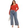 imageSOLY HUX Womens Plus Size Long Sleeve Bodysuit Square Neck Jumpsuit T Shirt Casual Basic Fitted TopsPlain Red