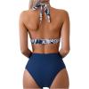 imageSOLY HUX Womens Plus Size Printed Halter Ruched High Waisted Bikini Set 2 Piece Swimsuit Bathing SuitsDark Blue Tropical