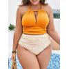 imageSOLY HUX Womens Plus Size Printed Halter Ruched High Waisted Bikini Set 2 Piece Swimsuit Bathing SuitsOrange Print