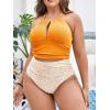imageSOLY HUX Womens Plus Size Printed Halter Ruched High Waisted Bikini Set 2 Piece Swimsuit Bathing SuitsOrange Print