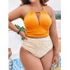 imageSOLY HUX Womens Plus Size Printed Halter Ruched High Waisted Bikini Set 2 Piece Swimsuit Bathing SuitsOrange Print