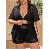 imageSOLY HUX Womens Plus Size Swim Coverups Sheer Shirt and Shorts Bikini Swimsuits Cover Up 2 Piece Set BeachwearSolid Black
