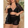 imageSOLY HUX Womens Plus Size Swim Coverups Sheer Shirt and Shorts Bikini Swimsuits Cover Up 2 Piece Set BeachwearSolid Black